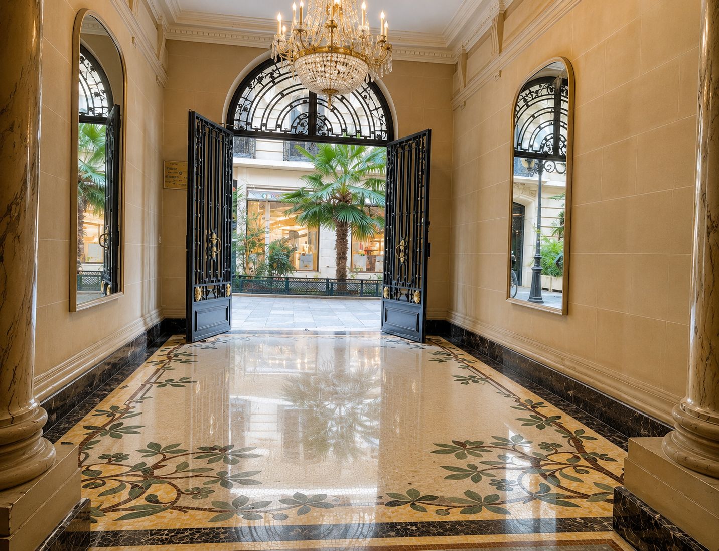 Hall traversant de copropriété après rénovation