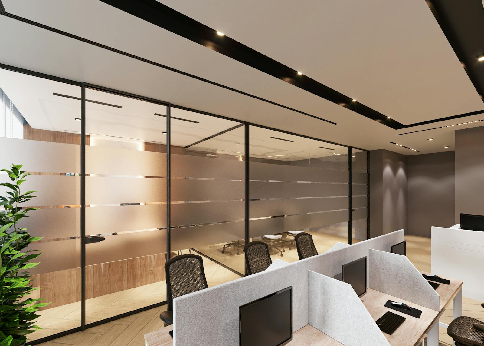 Bureaux modernes avec cloisonnement vitré